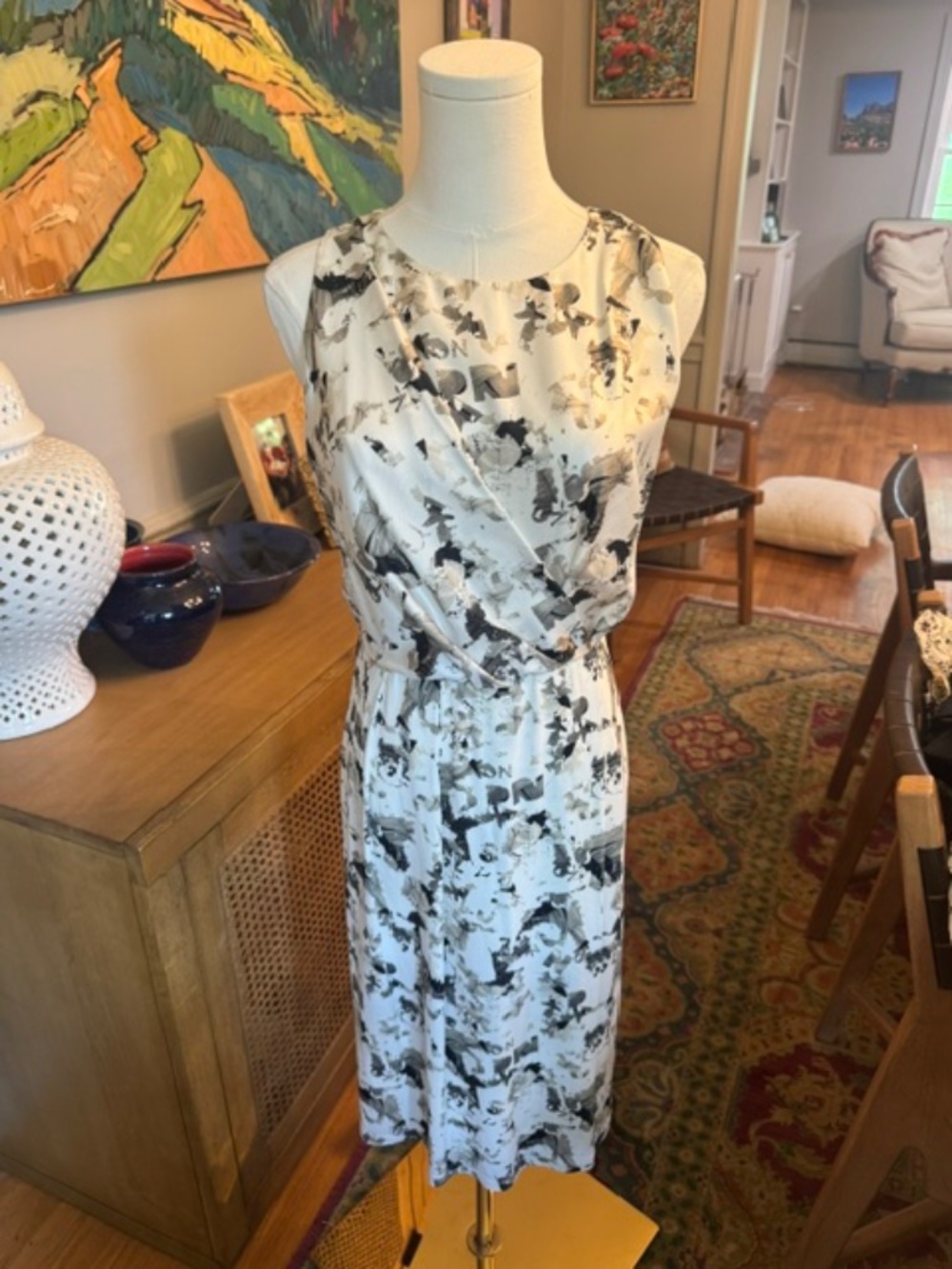 Max Mara 100% Silk Abstract Print Sleeveless Sheath Dress Made in Italy US 4